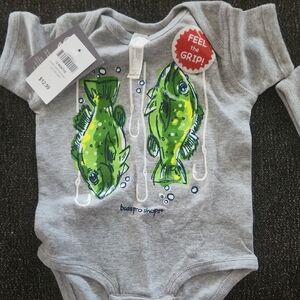 Bass Pro Shops Gray Fish Print Baby Onesie